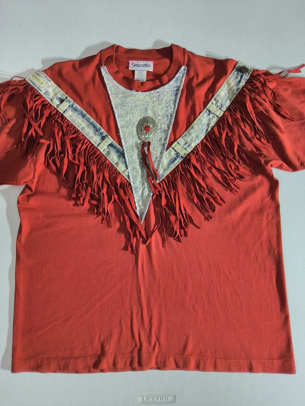 Women's Vintage 80s Red Fringe Western-Style Top